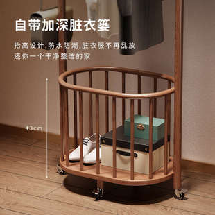 脏衣篓落地衣架卧室实木衣帽架家用室内房间可移动多功能挂衣架