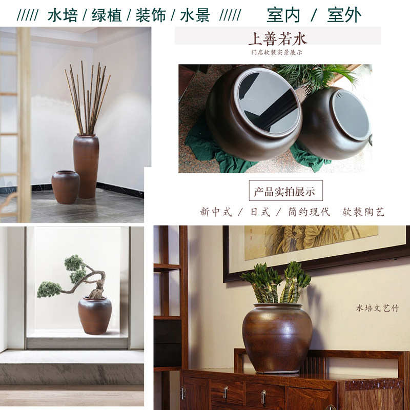 新中式现代简约大花瓶摆件客厅插花景德镇手工陶瓷器落地陶罐