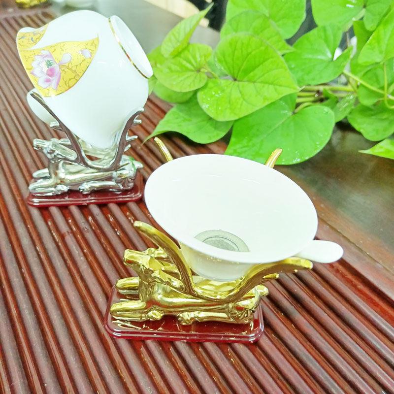 鹿茶宠盖碗沥干 干架茶盘福摆件君沥干 干水茶FTX不苦涩茶道六子