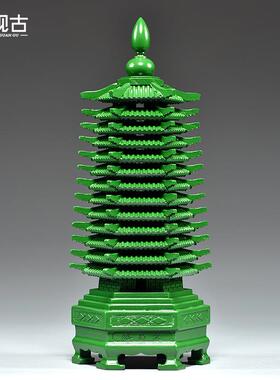 绿色桃木雕刻13层文昌塔摆件木质十三层九层文昌塔客厅书桌工艺品