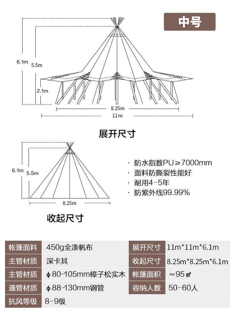 塔印第安大草帽ipi外金tipi字实木支架营地露营会展景区户帐篷T厂