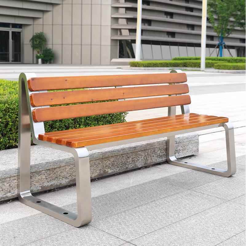 卡罗拉公园靠背椅户外休闲樟子松防腐木公园椅园林庭院不锈钢椅