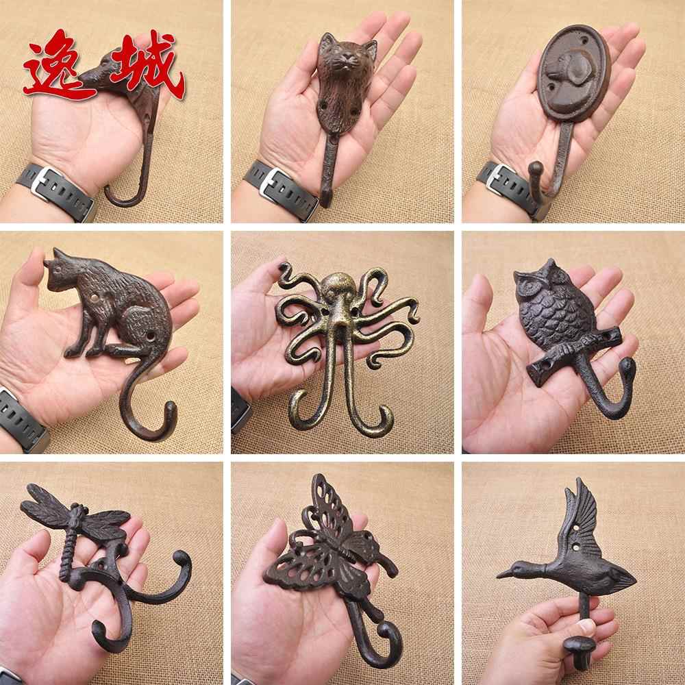 美式铸铁挂钩 大象章鱼猫狗蝴蝶猫头鹰铁艺动物挂饰酒吧花园装饰