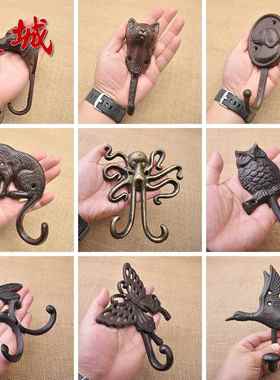 美式乡村铸铁挂钩 铁艺动物挂饰酒吧花园个性壁挂墙饰章鱼猫狗