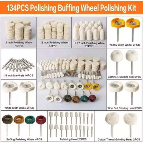 134PCS 抛光打磨轮抛光套装+ 3块40克抛光膏（白/棕/绿