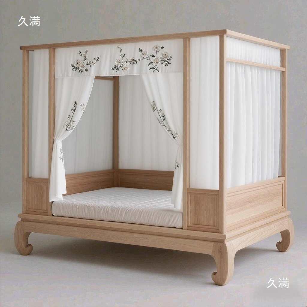 宋式架子床中式拔步床实木子床明清新白仿10082242古四柱床架双人