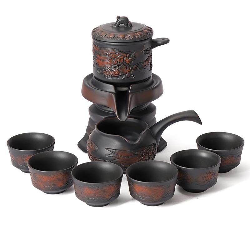 康乐品紫陶石磨茶具装家用懒人泡茶夫紫砂功复古自KLP3082动套壶