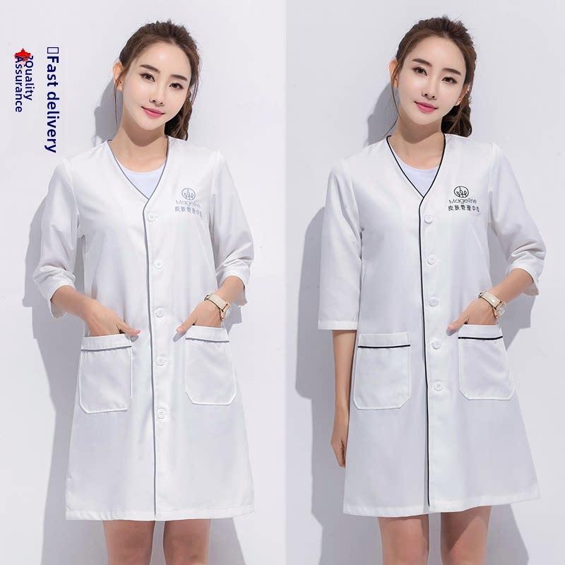 美容院美容师医疗美白大衣工作服女性优雅韩国纹身皮肤经理中袖夏