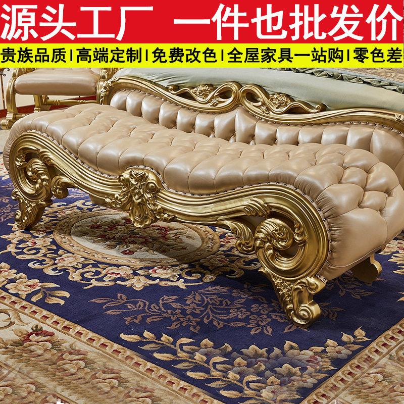 欧式结婚床尾凳实木主卧家具换鞋凳香槟金雕花奢华床尾凳档新款