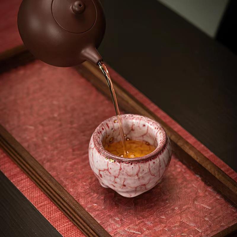 手工拉胚粉引龙鳞釉主人杯复古大茶杯陶瓷茶具品茗杯窑变茶杯中式