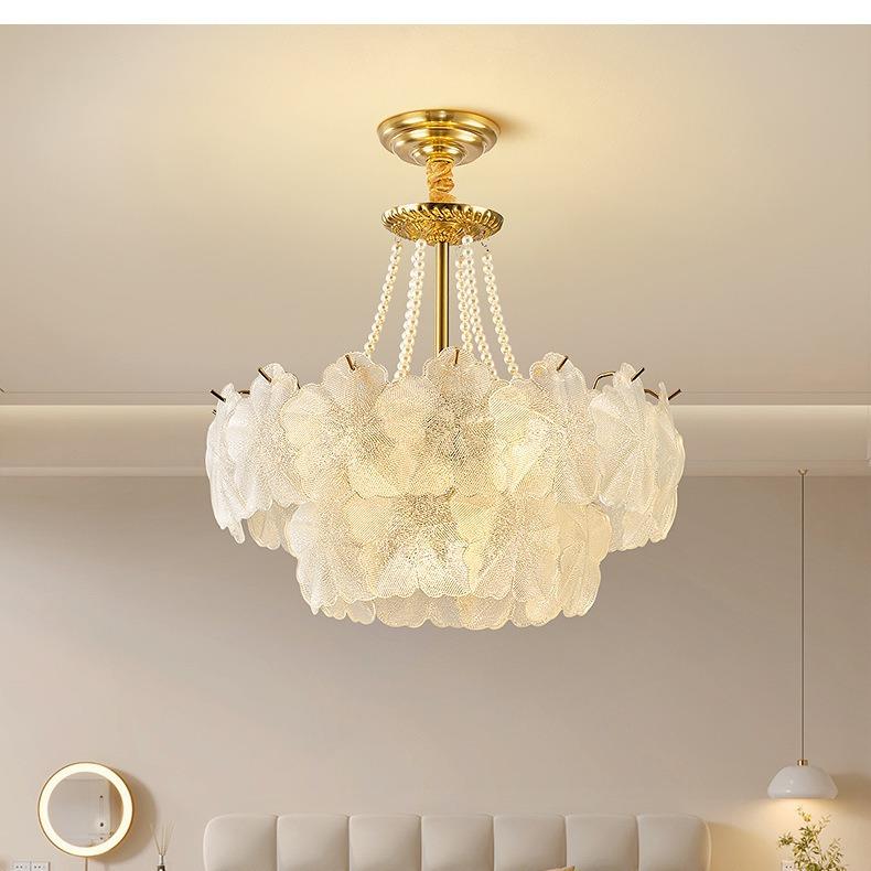 轻奢法895水灯式客师厅吊灯餐厅卧室设计花瓣奶油风晶2025年新款