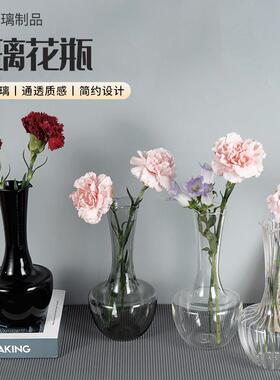 玻璃花瓶新中式玻璃花器摆件客厅桌面插花玻璃花瓶餐桌玻璃花瓶