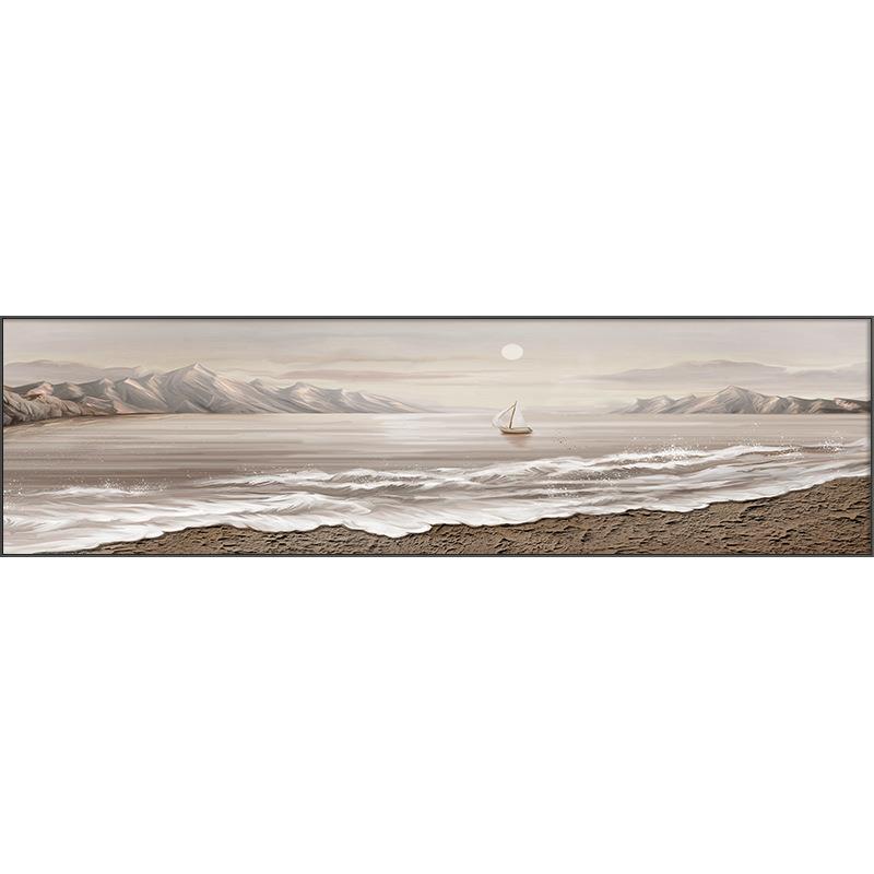 侘寂风卧室装饰画海景帆船床头挂画轻奢高级感横版客厅背景墙壁画