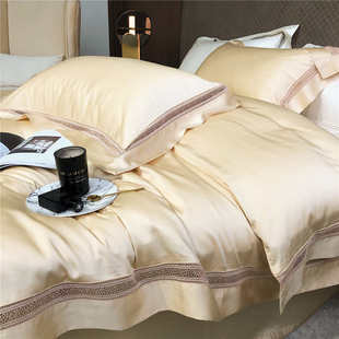 简约极简风格 高级感轻奢天丝四件套 镂空被套纯色床品