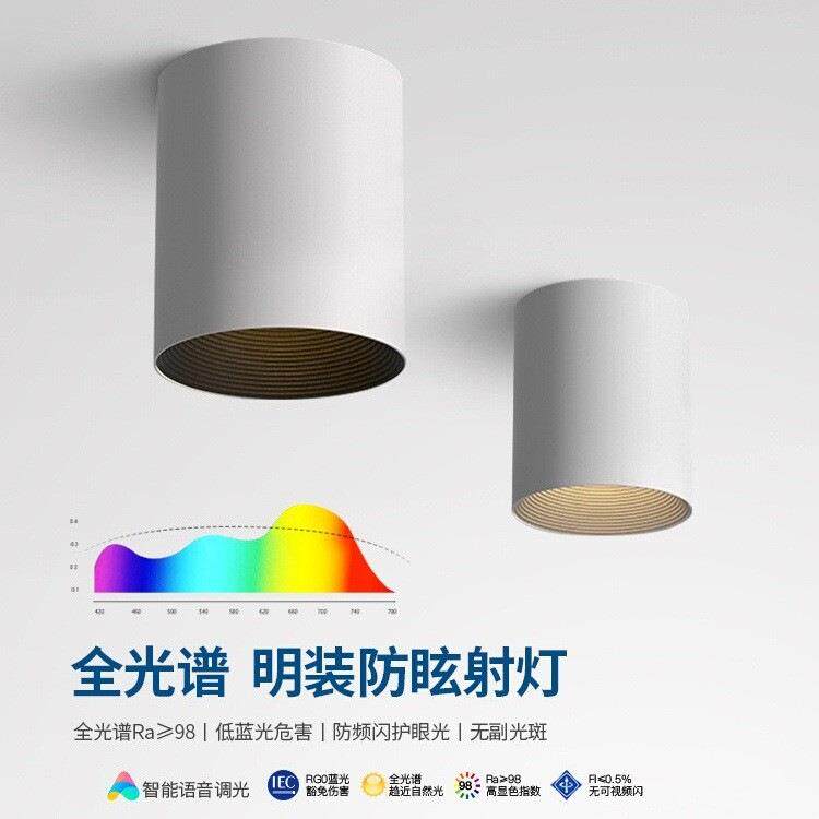 全光谱明装小山丘led射灯防眩家用客厅无副光斑圆形吸顶明装筒灯