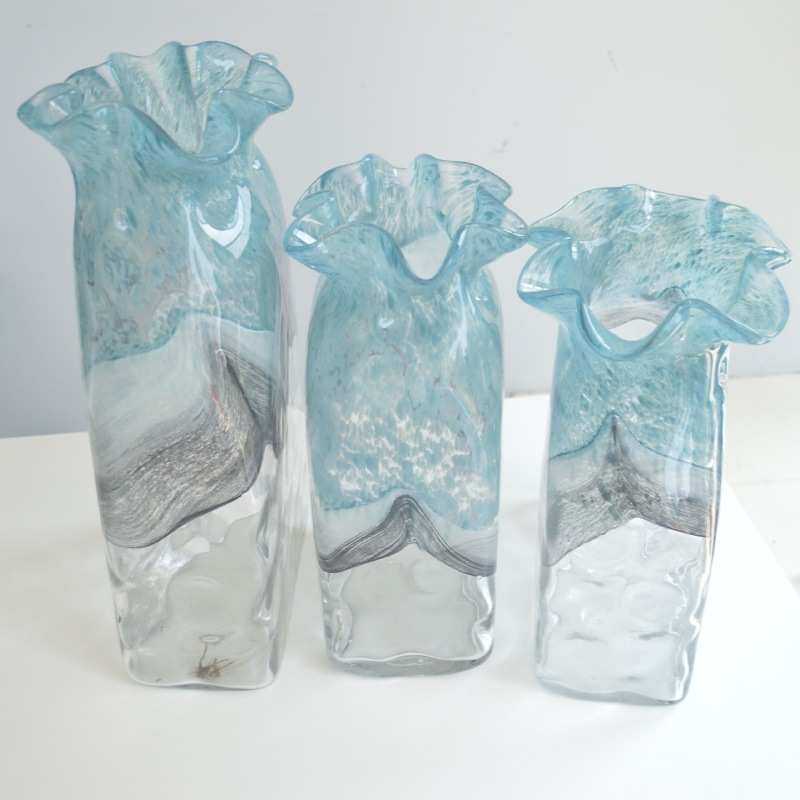 蓝色花白水墨花瓶黑白山水云纹水波纹方砖花器外贸出口手工玻璃,家居饰品,花瓶,淘宝优惠券,粉丝福利购,淘宝优惠卷