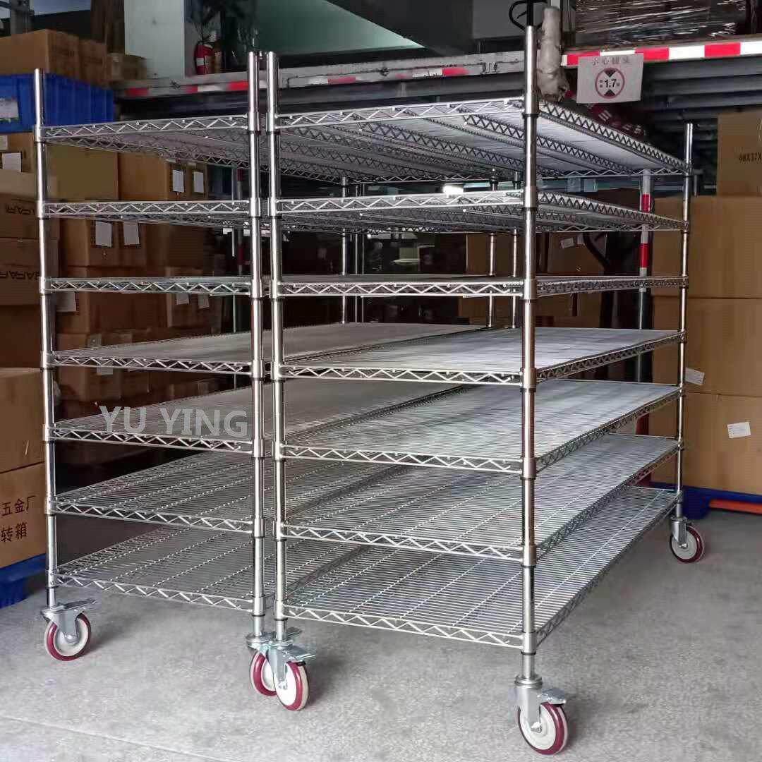 仓库货架镀铬线网带轮移动家用置物架多层不锈钢防静电物料展示架