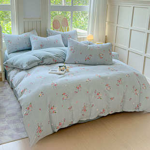 厂家直销源头厂家A类提花云纱棉四件套床上用品印花被套床单款宿
