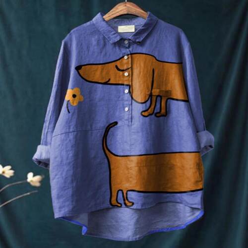 Striped Print Blouse Embroidery Round Neck Shirt Casual