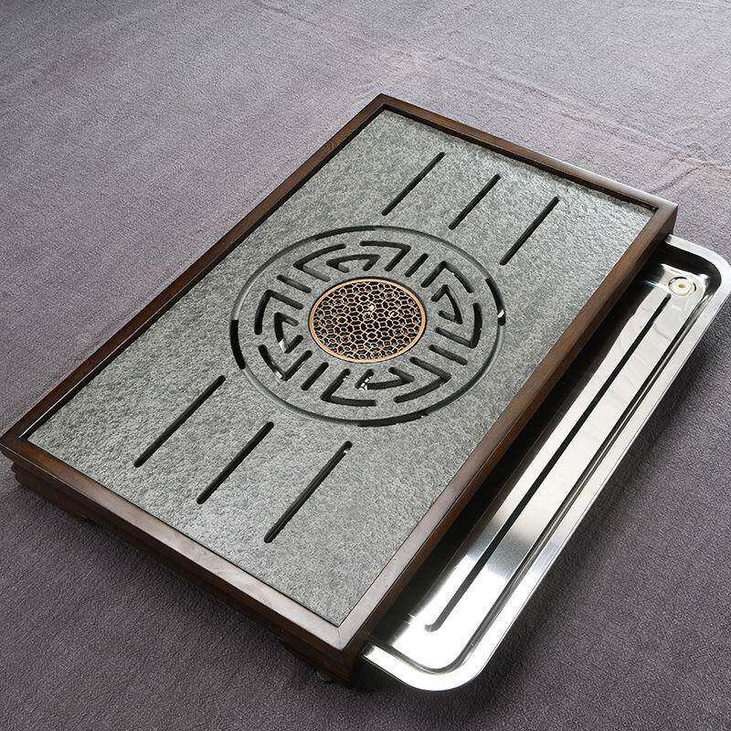 乌金型石茶盘托头盘家用功鸡DGI翅木黑檀色干泡台实木夫石小简约