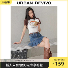 UR女装辣妹风牛仔百褶裙美式复古半身短裙UWV832070