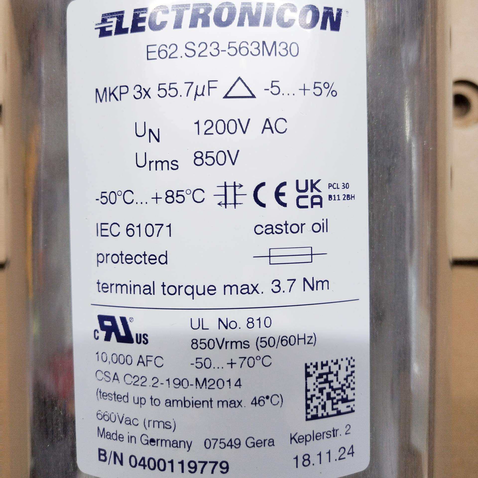 3x55.7uF1200V electronicon 薄膜电容 E62.S23-563M30 原装现货