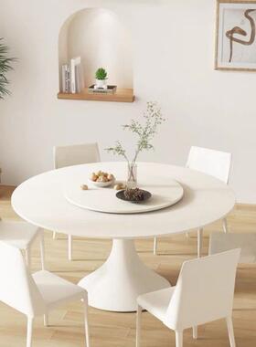 岩板LEJ餐家用小桌户型餐厅饭桌简现代网红奶油风圆椅形白色带约