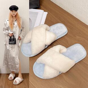Plush bloc Flat lor Home Slippers Cross Drag tton Size Large