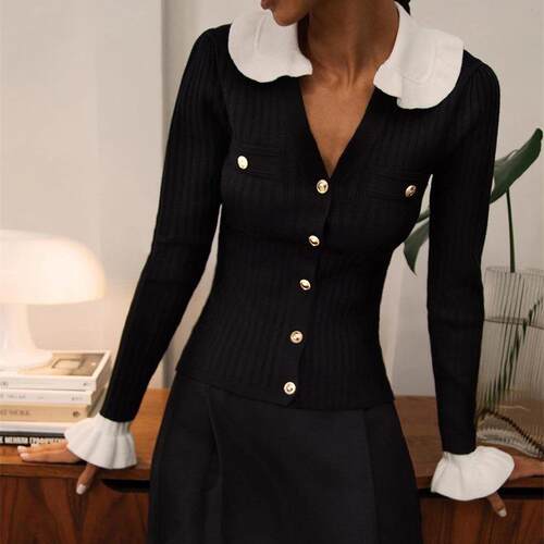 Lotus leaf edge knitted cardigan women's top knitted