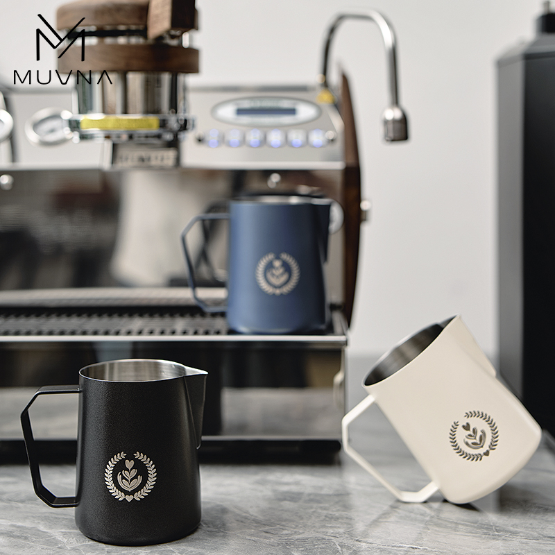 MUVNA意式咖啡拉花杯304不锈钢尖嘴拉花缸450600ml打奶缸奶泡杯本