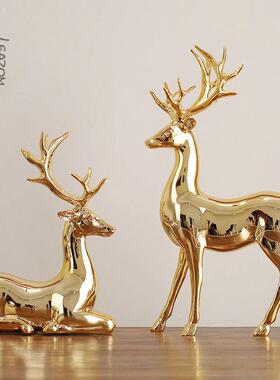 金色麋鹿电视柜摆件现代轻奢家居装饰品客厅电镀工艺酒柜金鹿摆饰