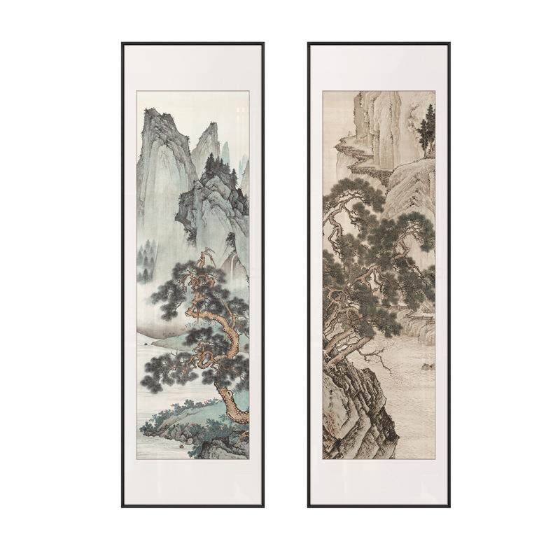 新中式客厅玄关走廊禅意书房装饰画茶室民宿饭店多联组合山水挂画