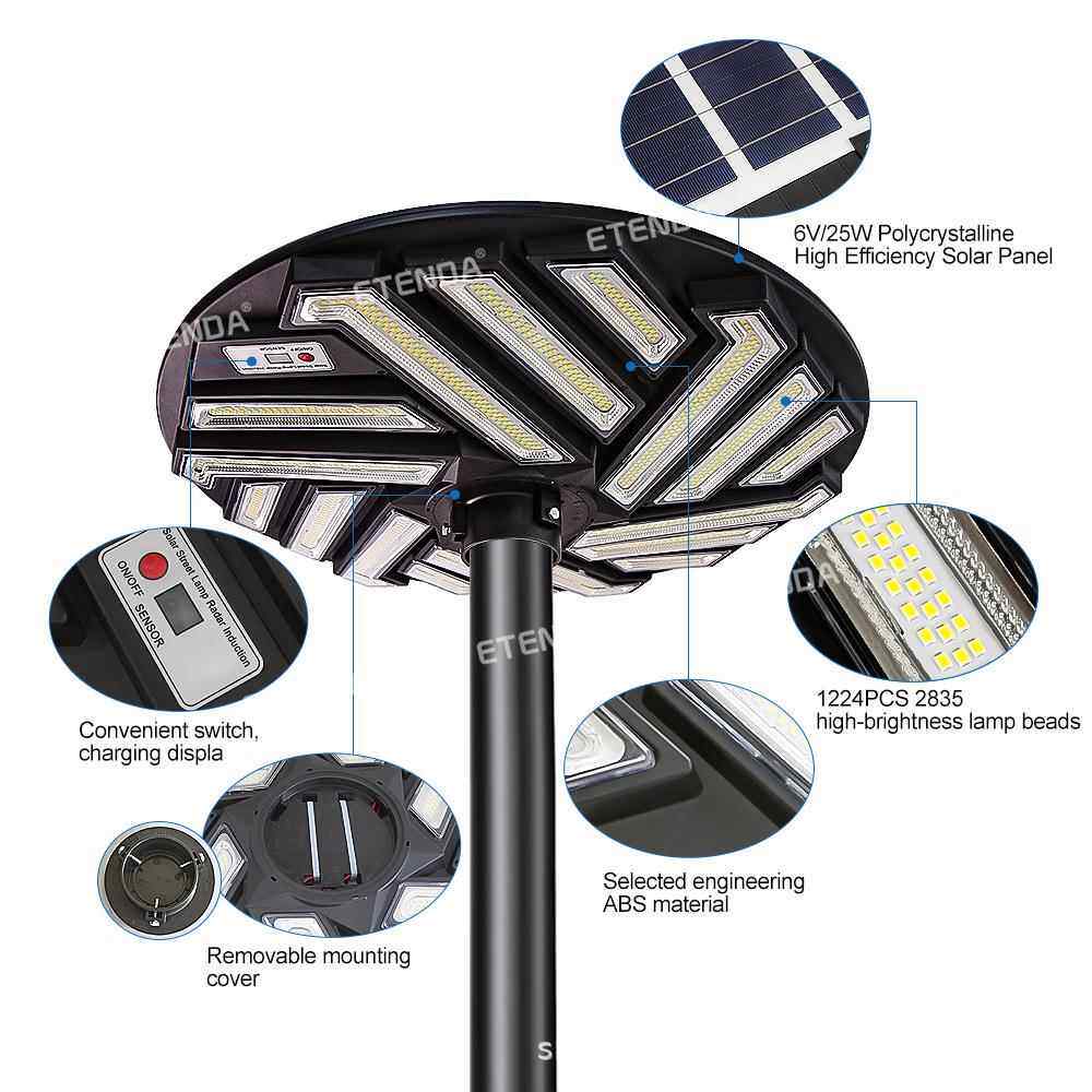 跨境工厂超亮2000W太阳能路灯圆形ufo飞碟庭院灯公园景观小区