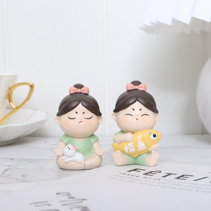 唐手小圆卡通可爱风R4A9W0桌面树脂玩工艺品创小摆件意车载装饰摆