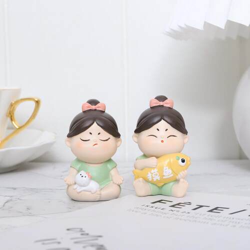 唐手小圆卡通可爱风R4A9W0桌面树脂玩工艺品创小摆件意车载装饰摆