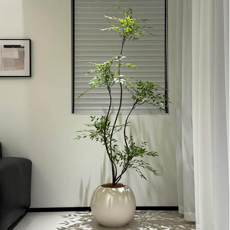 彷真绿色植物南天竹室内客厅大型落地摆件装饰高端轻奢假盆栽彷生