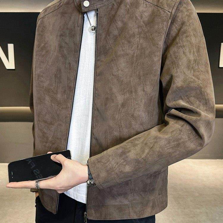 爆款外套男春秋季2026新款潮牌高级感麂皮绒机车夹克高端立领男装