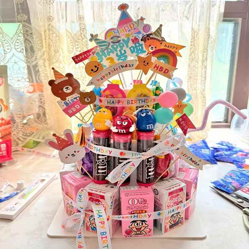 儿童生日蛋糕零食diy材料包零食蛋糕塔diy材料零食蛋糕泡沫模型