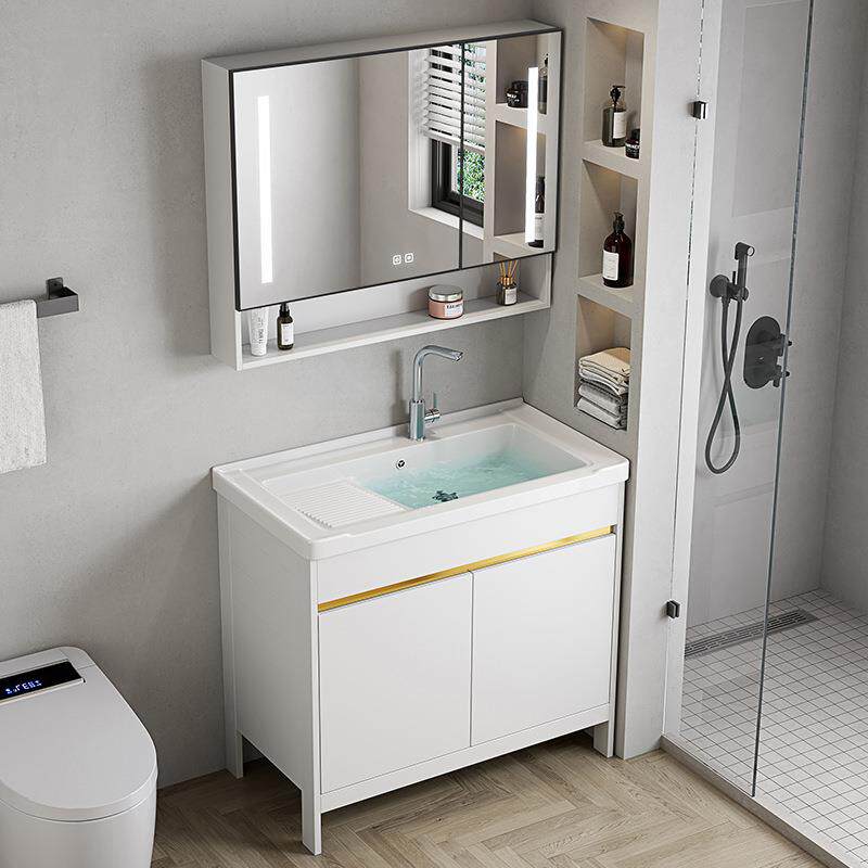 落地式浴室柜洗脸池阳台洗手台盆柜组合太空铝卫生间洗漱台带搓板