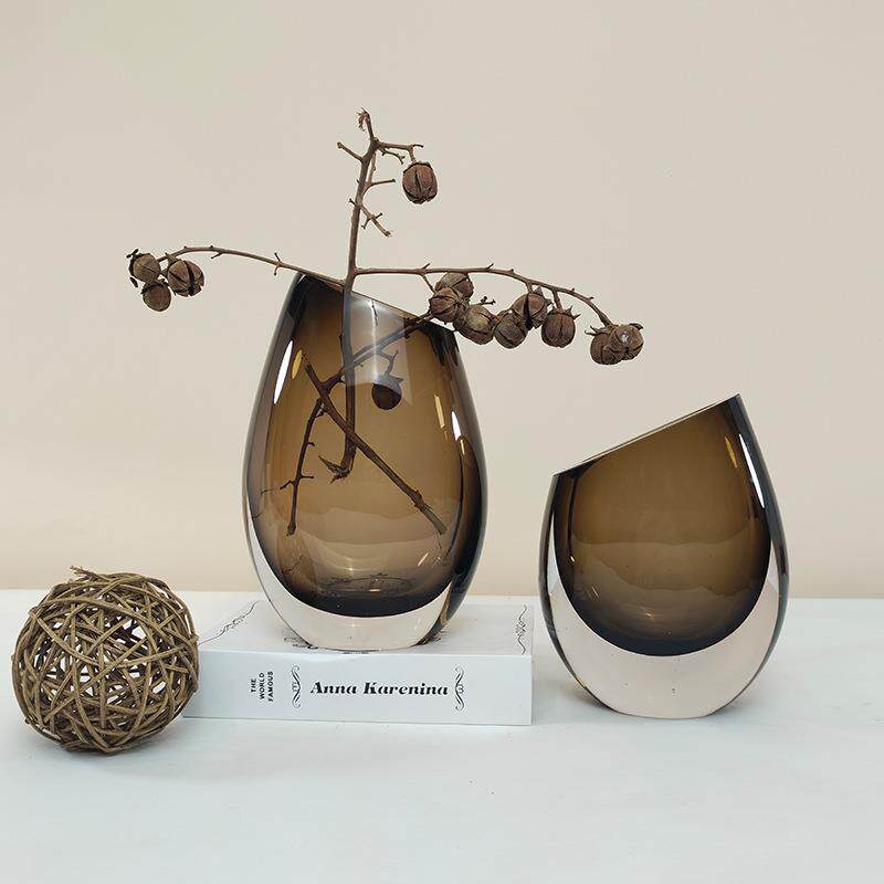 简约现代琉璃斜口花瓶桌面家居饰品客厅创意插花玻璃花器工艺摆件