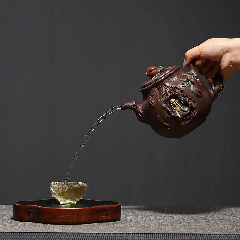 罗汉寿桃花器紫砂壶大号常月红原矿紫泥茶壶全手工茶具雨中砂厂家