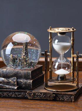 覆古水晶球沙漏计时器办公室桌面房间装饰品个性酒柜客厅创意摆件