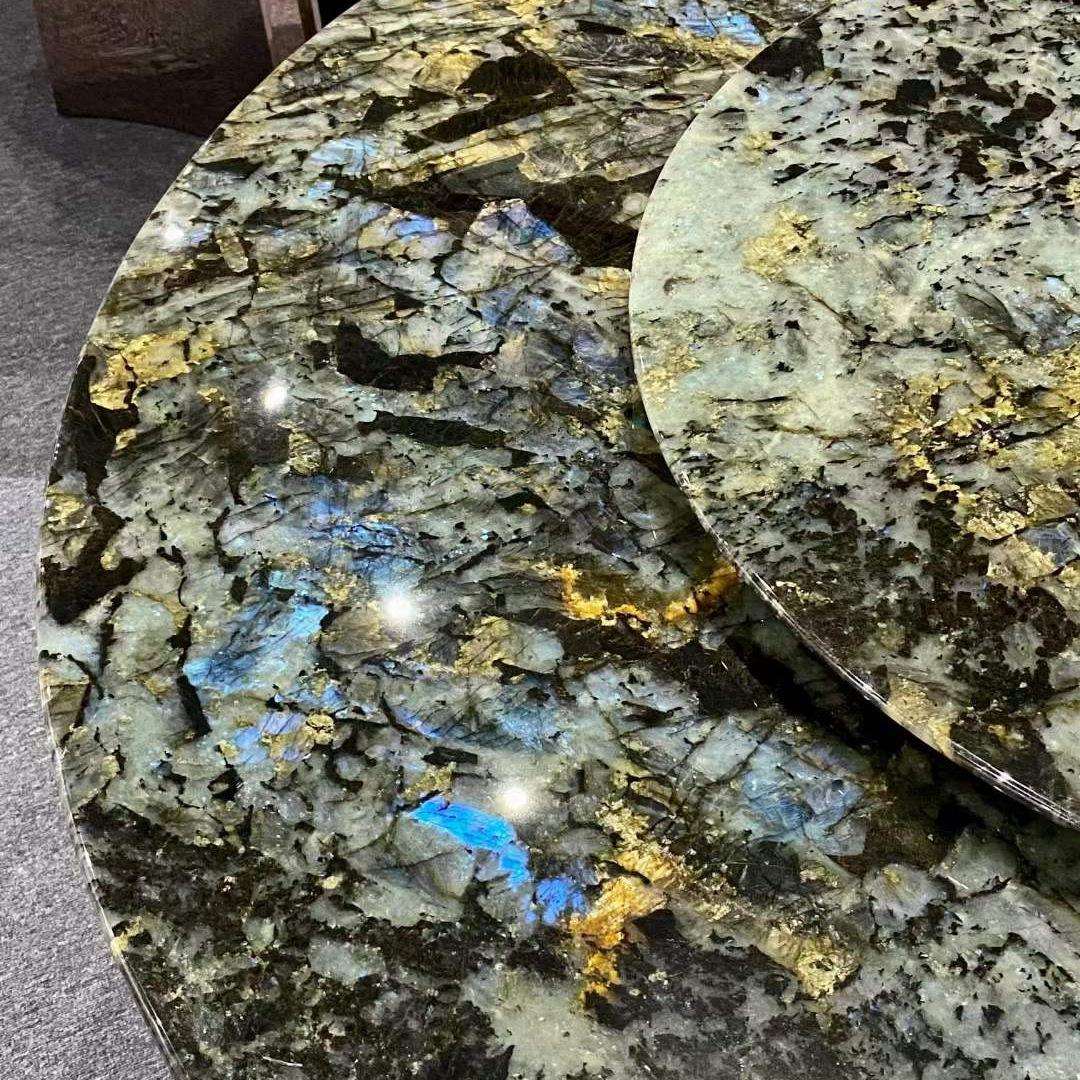 蓝翡翠奢石大理石台面 蓝宝石茶几桌面天然石材餐桌大理石面板