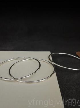 新款秋叶夏花纯银手镯女《原》闭999圆足银素面口古归法细镯子实
