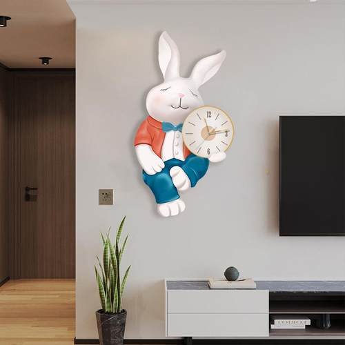 精灵兔卧室床头挂画主卧带钟表装饰画儿童房卡通挂墙时钟餐厅壁画