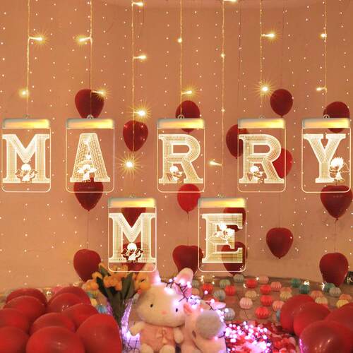 发光marry me字母冰条LED彩灯串七夕情人节求婚氛围室内装饰布置
