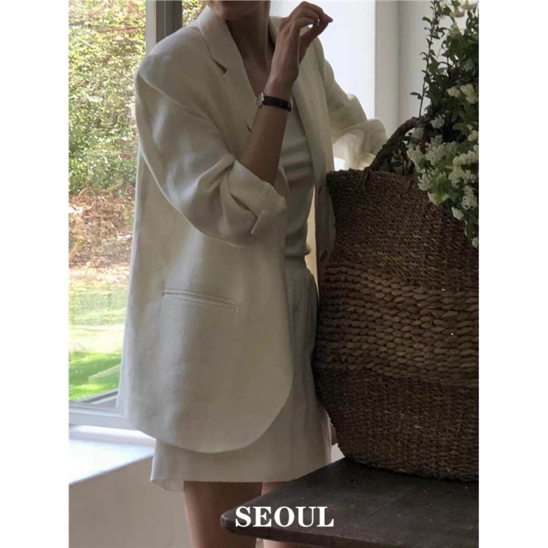 SEOUL喵/夏季新款亚麻透气宽松西装外套女韩版薄款休闲棉麻小西服
