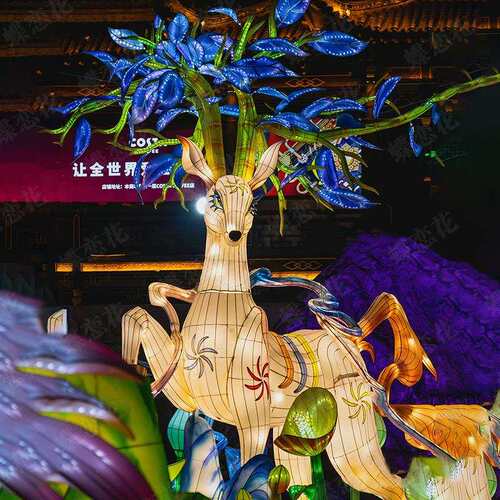 街道庭院发光动物花灯 梅花鹿动物造型彩灯 不夜城防水花灯策划