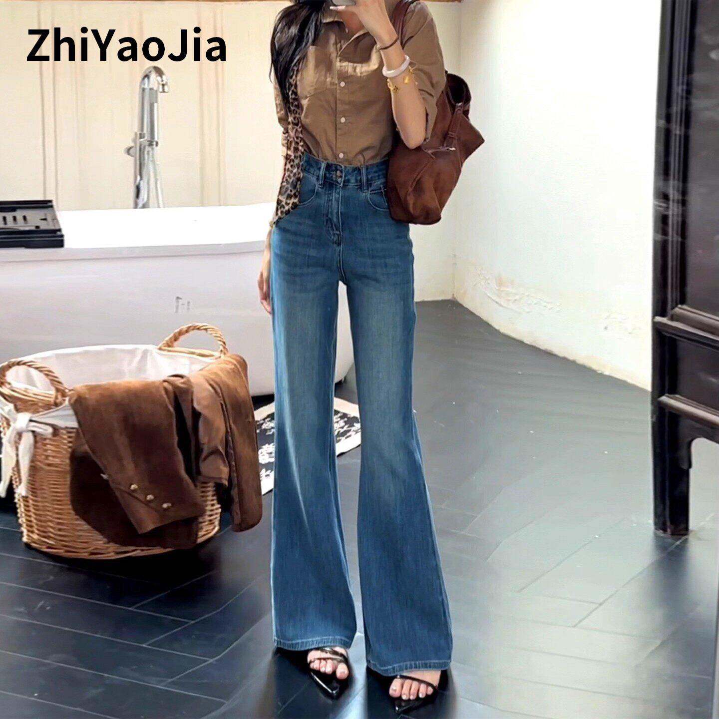 不贴腿天丝微喇牛仔裤女2026夏季薄款小个子高腰显瘦宽松喇叭裤子