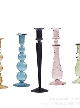 厂家供应 创意玻璃烛台家居装饰法式欧式复古烛台摆件烛光晚餐宴